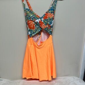 Bershka Tropical Leaf Print Bikini Top Skirt style with criss cross straps